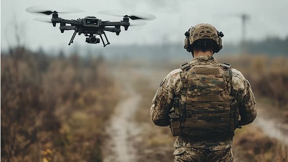 un soldado manejando un dron