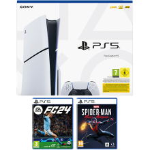 PlayStation PS5 Modelo Slim con FC 2024 y Marvels Spider-Man Miles Morales