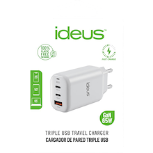 Ideus Cargador GaN Tipo C+C+A 65W